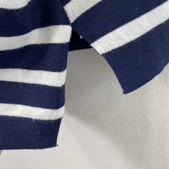 Women Nautical Sweater Size Large Blue White Stripe Coastal Long Sleeve Pullover - Picture 9 of 9